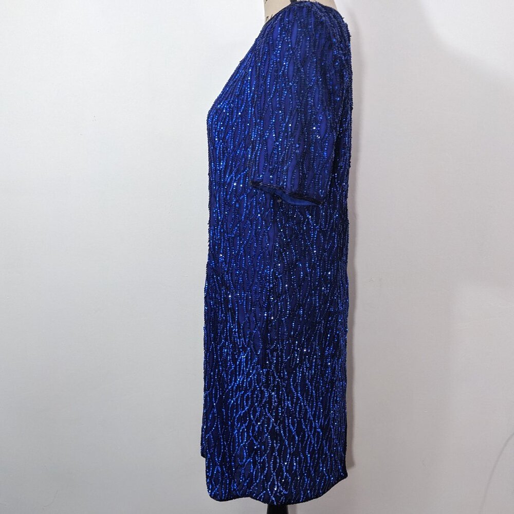 NWT STENAY Blue 100% Silk Sequined Formal Holiday Evening Dress Classy 16 - Picture 5 of 15